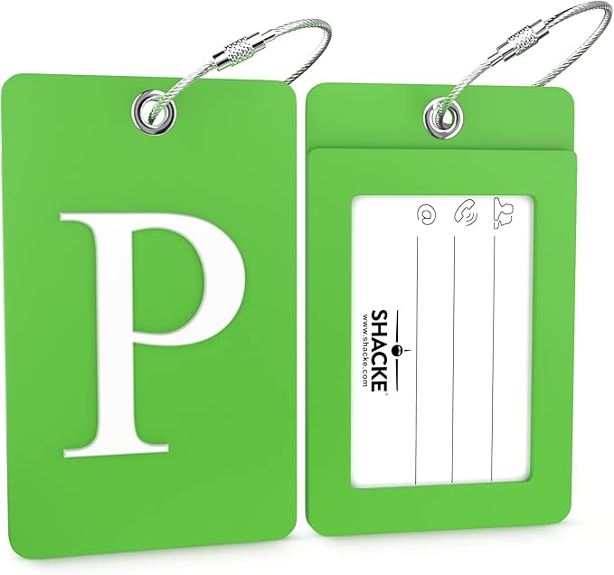 Shacke Luggage Tag Initial – Fully Bendable Tag w/Stainless Steel Loop (Letter P)