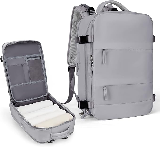 coowoz Travel Backpack For Women Men,Carry On Backpack,Hiking Backpack Waterproof Outdoor Sports Rucksack Casual Daypack Travel Essentials(Grey)
