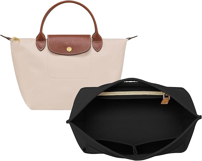 OPPOSHE Purse Organizer Insert for Longchamp Le Pliage, Premium Felt Long Champ Bag Handbag Women, Tote Organizer Insert with 6 Compartments (Small, Black)