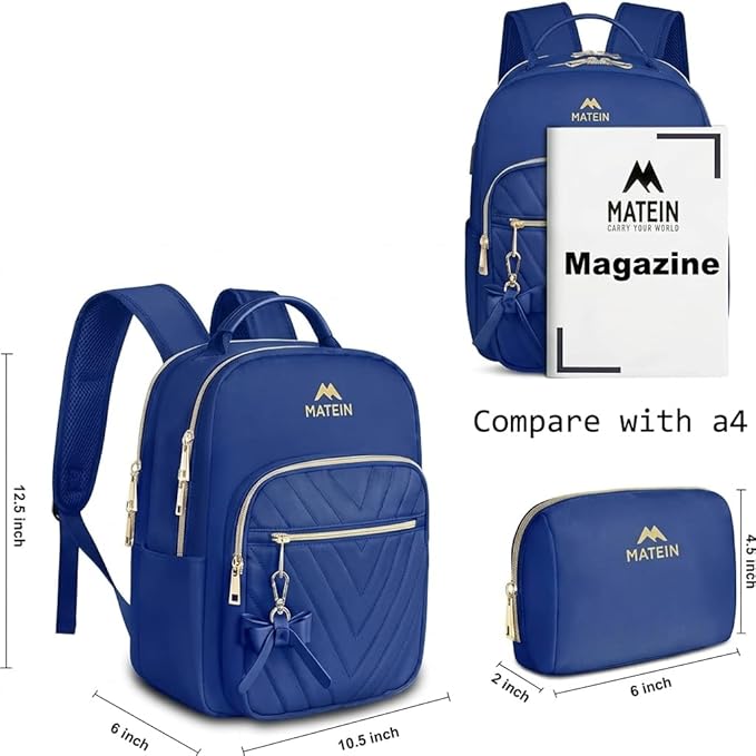MATEIN Small Backpack Purse for Women, Cute Lightweight Mini Daypack, Fashion Waterproof Casual Daily Shoulder Bag, College School Bookbag for Ladies Teen Girls, 2pcs Sets, Blue