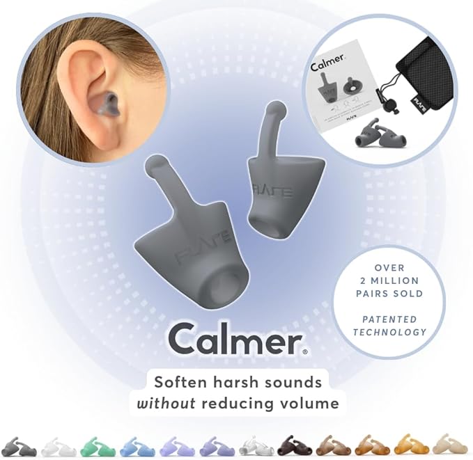 Flare Calmer | Ear Plugs Alternative | Daily Noise Relief | Sound Sensitivity | Stress Relief | No Muffling | Improve Wellbeing | Comfy, Reusable, Soft Silicone Earplugs | Original Grey