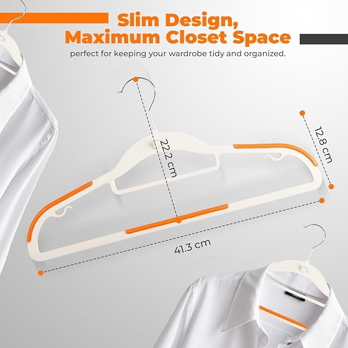Plastic Hangers 100 Pack, Cascading Slim Space Saving Clothing Hangers with 360° Rotating Hook, Non Slip Clothes Hangers for Sweater Shirt, Heavy Duty Coat Hanger with Inner Hook for Closet, White