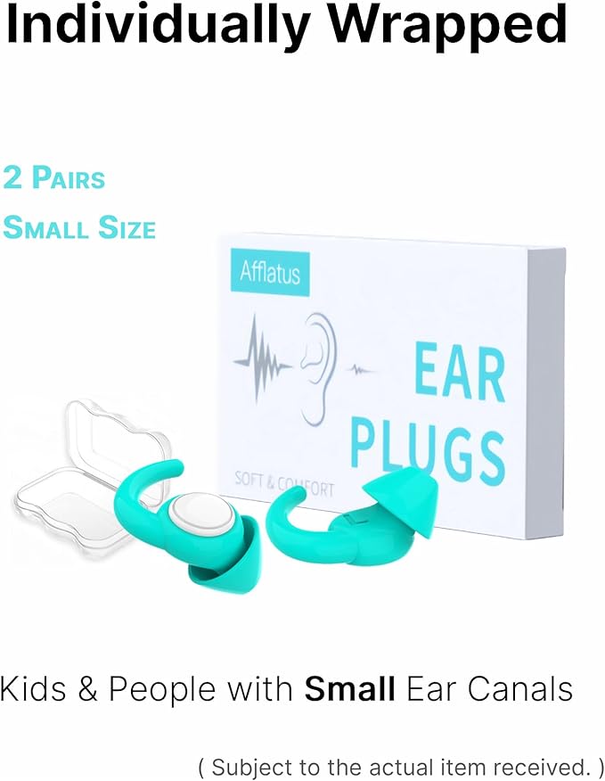 Afflatus Kids Ear Plugs for Sleeping and Small Ear Canls, Age 10-17, Comfort Earplugs for Small Ears, Sleep, Noise Reduction, Concerts, Reusable, Washable (Size S, Pairs*2)