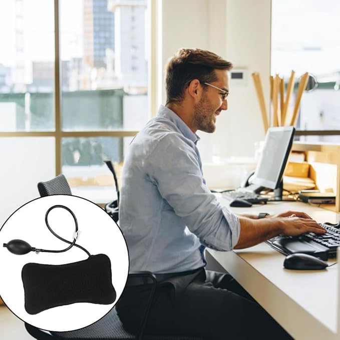Joyzan Air Inflatable Lumbar Support Pillow, Portable Breathable Lower Back Supports Cushion Backrest Fatigue Head Neck Airplane Seat Cushions Pump for Home Flying Car Office Chair Travel Sleeping