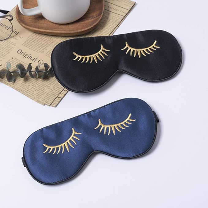 Tim & Tina Silk Sleep Mask for Women Men Comfortable Blindfold Eye Mask with Adjustable Strap for Travel Yoga Nap Shift Work (Navy Blue (Long Eyelashes))