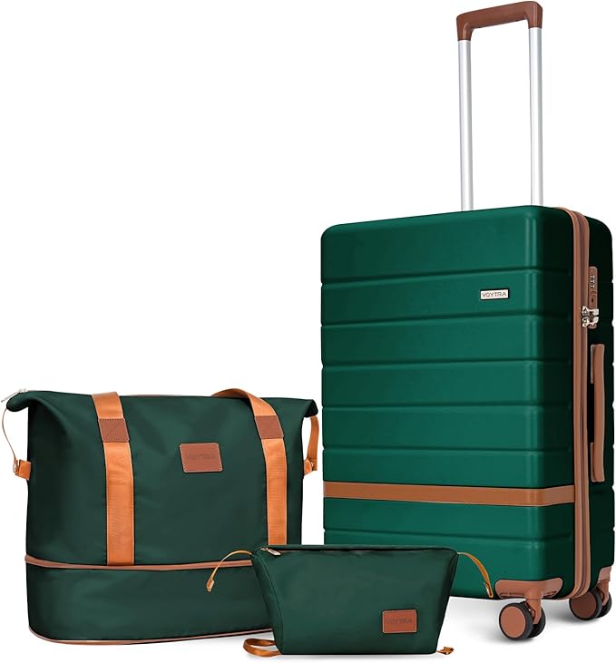 3-Piece Carry-On Luggage Set for Business Travel | 20-Inch Hardside Spinner Suitcase with TSA Lock, Lightweight PC+ABS Construction, Multi-Dividers & Sturdy Handle (Green)