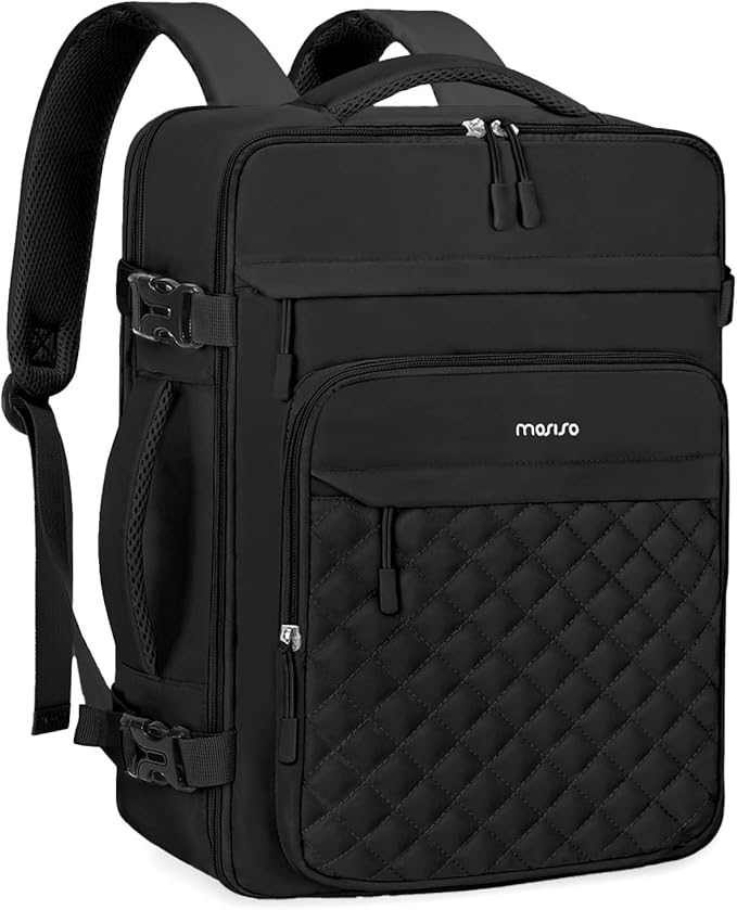 MOSISO Travel Backpack for Women Men, 15-15.6 inch Rhombus Quilted Laptop Backpack Flight Approved with Packing Cubes, 16 inch Carry on Daypack with USB Port for College Work Business, Black