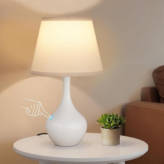 16.1" Touch Table Lamp for Nightstand, 3 Way Dimmable Small Bedroom Lamp | Touch Control, Bulb Included, White Bedside Lamps for Desk, Night Stands, Living Room, End Table, Corded