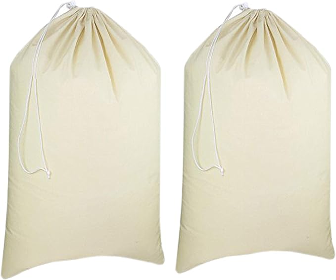 Urban Villa Laundry Bags 2-Pack 28”x36" Extra-Large Cotton Canvas Heavy Duty Washable Durable Travel Laundry Sacks with Drawstring Closure Reusable Hamper Liners for Dirty Clothes Delicates & Lingerie