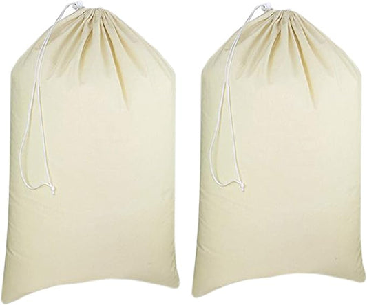 Urban Villa Laundry Bags 2-Pack 28”x36" Extra-Large Cotton Canvas Heavy Duty Washable Durable Travel Laundry Sacks with Drawstring Closure Reusable Hamper Liners for Dirty Clothes Delicates & Lingerie