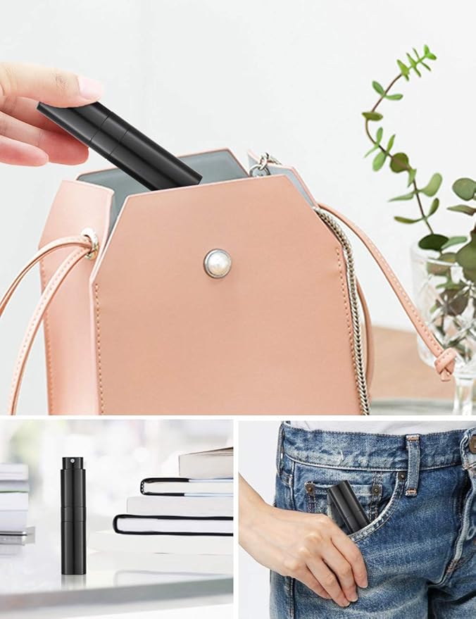 LISAPACK 8ML Atomizer Perfume Spray Bottle for Travel, Empty Refillable Cologne Dispenser, Portable Sprayer for Men and Women (Gloss Black)