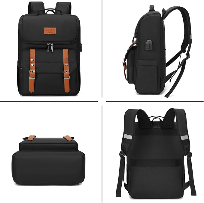 YALUNDISI Vintage Backpack Travel Laptop Backpack with usb Charging Port for Women & Men College Backpack Fits 15.6 Inch Laptop Black Brown