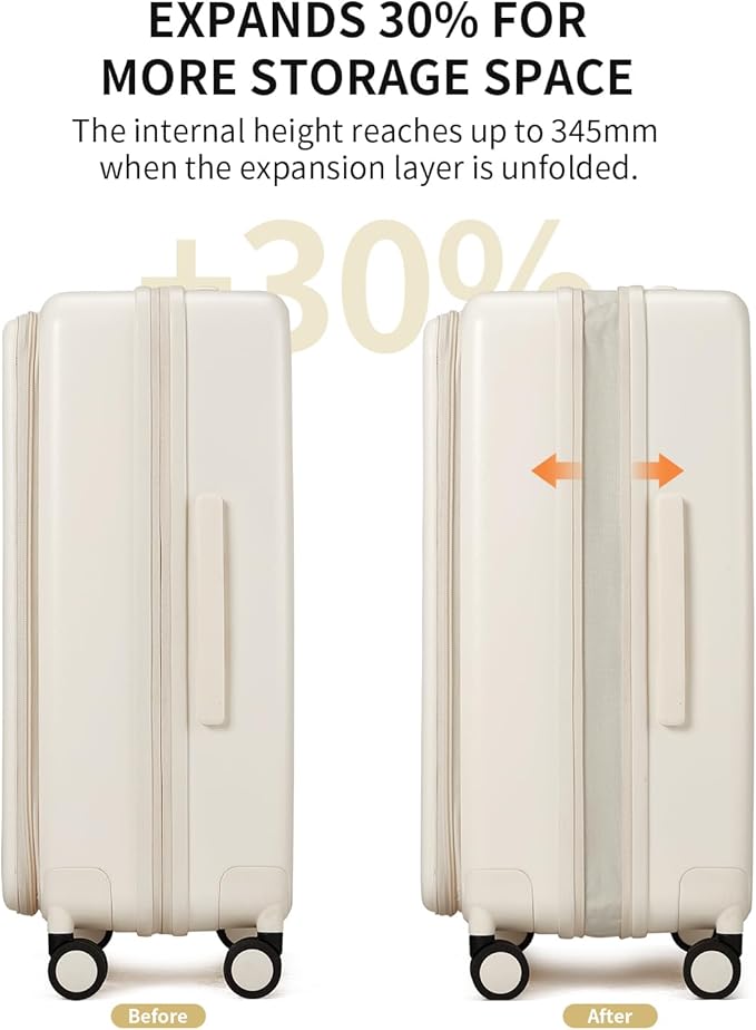 aji Expandable Top Opening Luggage Sets 2 Piece with Spinner Wheel, 20/26 Inch Luggage with TSA Lock, Lightweight PC Hard Shell Travel Luggage Suitcases for Men Women, 2-Piece Set, Coconut White