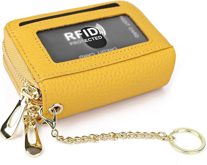 imeetu RFID Credit Card Holder, Small Leather Zipper Card Case Wallet for Women