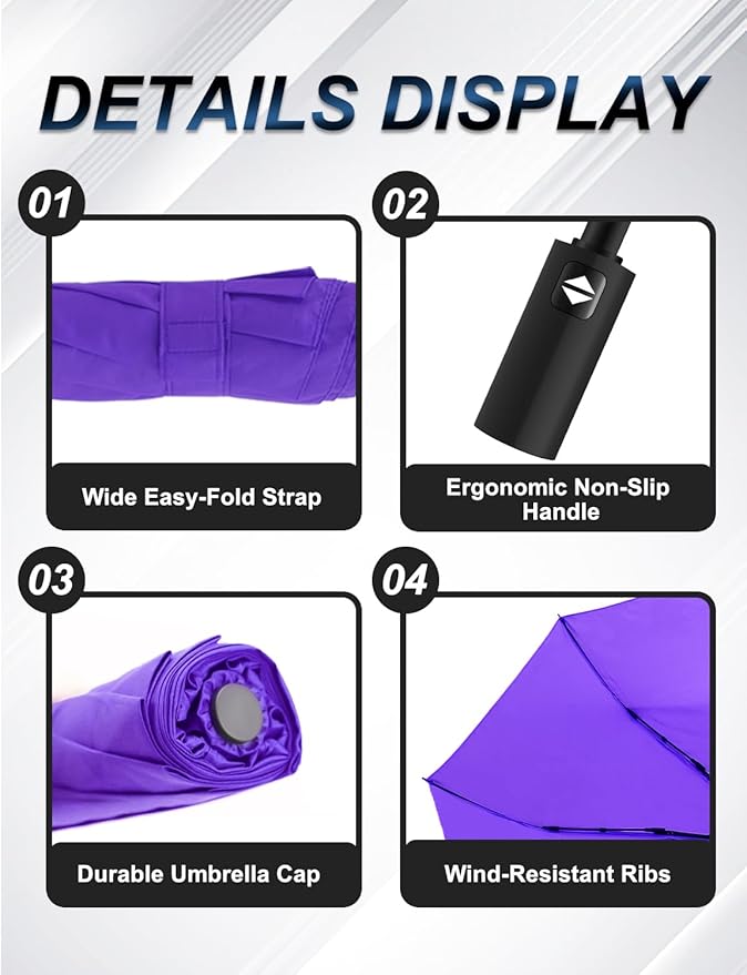 SoulRain Travel Umbrella - Compact Umbrella for Rain - Perfect Large Auto Folding Umbrella - Ideal Car umbrella, Small umbrella, and Travel Companion