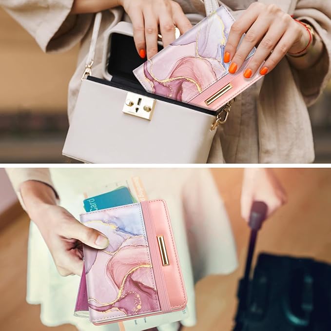 Passport Holder Cover,Traveling Passport Case Glitter Cute Passport Wallet for Women Watercolor Pink