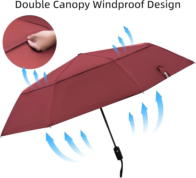 TradMall Travel Umbrella, 42/45 Inches Double Vented Canopy Windproof Automatic Strong Compact Folding Umbrellas for Rain Women and Men