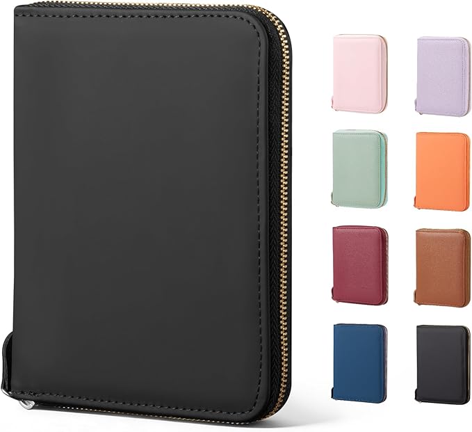 CoBak Passport Holder Cover with Safe Zipper Closure, Premium Passport Wallet for Travel, RFID Blocking Card Case, Waterproof Travel Accessories for Man, Black Grain