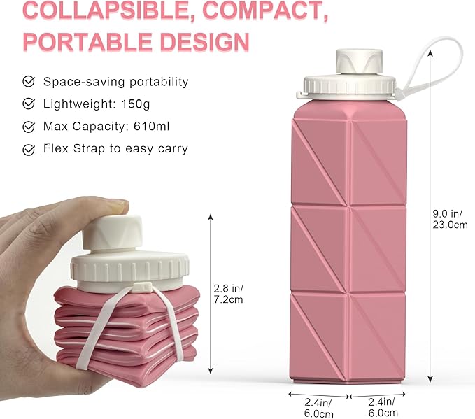 Collapsible Water Bottles 20.6oz, Silicone Foldable Portable Travel Water Bottle, BPA-Free, Leakproof Reusable for Traveling Camping Hiking Sports Outdoor, 3 Pack (Blue+Pink+Starlight)