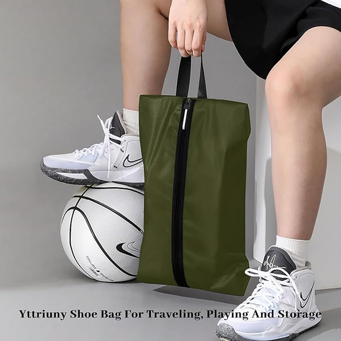 Travel Shoe Organizer with Zipper Closure, 2pcs Portable Packing Storage Organizer with Handle Design for Travel/Gym/Dance Essentials, Gifts for Men and Women (Dark Green, 2-Pack)