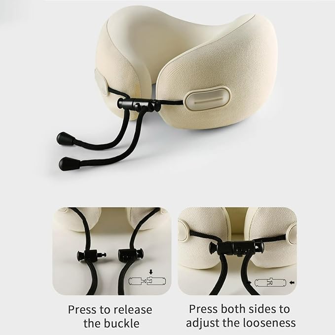 Travel Neck Pillow with Storage Case, 100% Pure Memory Foam, Airplane Head Support for Flight Sleeping, Portable, Gray