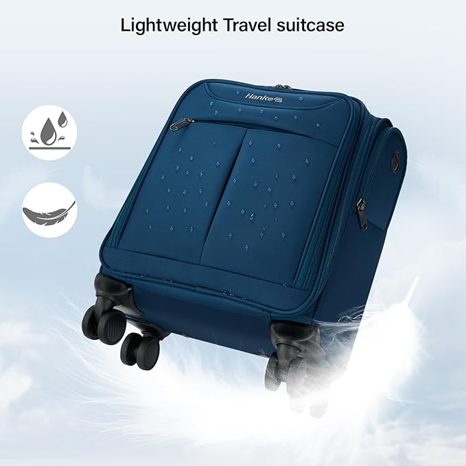 Hanke Underseat Carry On Luggage with Wheels, Lightweight Small Suitcase Airline Approved 16 Inch Softside Personal Item Travel Bag for Women Men, Compact Under Seat Luggage with Spinner Wheels.(Blue)