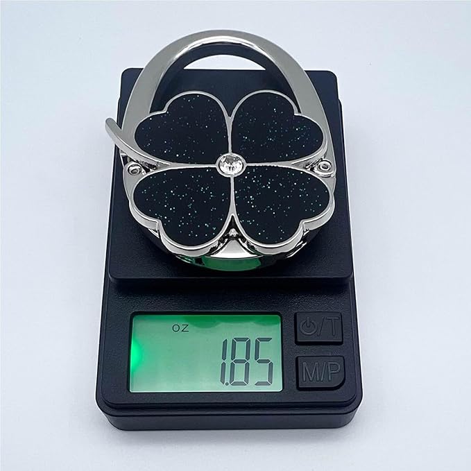 ROFLYER Four Leaf Clover Design Foldable Handbag Hanger Folding Purse Table Hook Holder (Black)