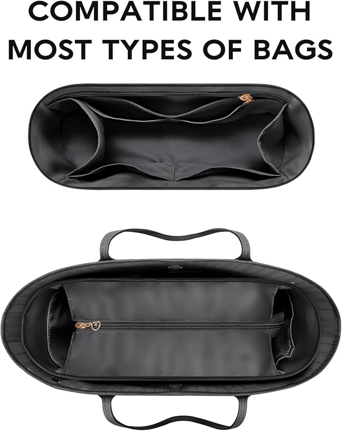 GIVLEFLY Medium Purse Organizer Insert for Tote Bag, Lightweight Handbag Organizer with Multiple Pockets, Structured Bag Insert for Women,Dark Grey