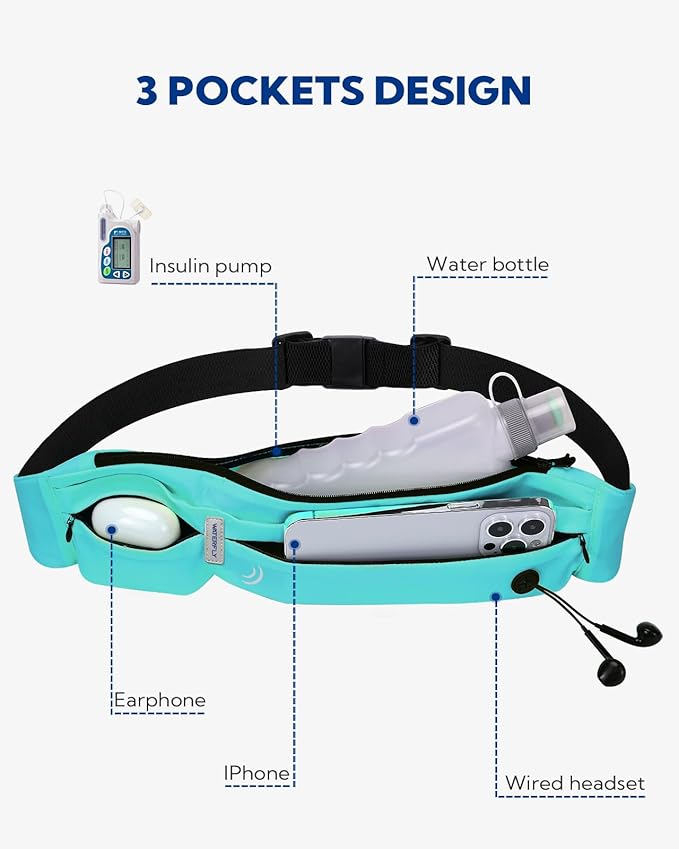 WATERFLY Running Belt Fanny Pack: Runner Marathon Jogging Waist Pack Sport Workout Exercise Fitness Phone Holder Belt for Men Women Jogger Slim Waistband Black