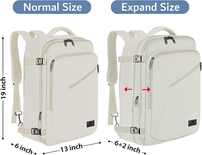 MATEIN Large Travel Backpack Women, Lightweight Carry on Backpack & Hidden Shoulder Straps, Waterproof Anti-Theft Daypack for Flight, Expandable Hiking Weekend Daypack, Travelling Gifts, Beige