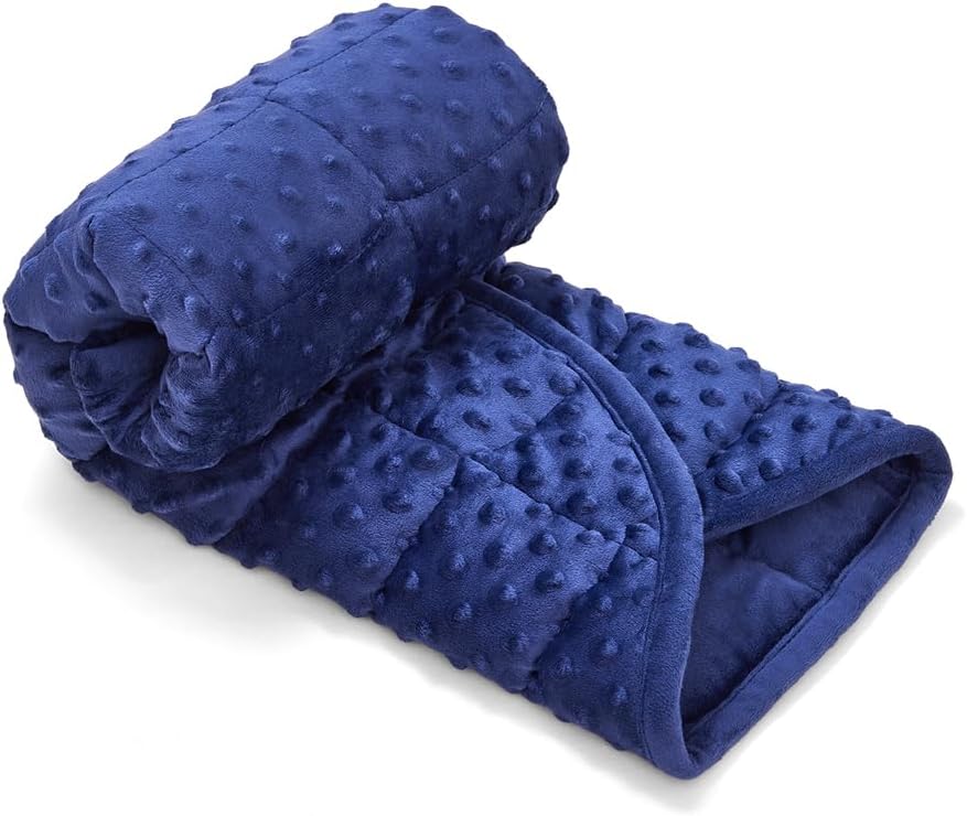 TONGDADA Weighted Lap Blanket 7lbs for Adult,Perfect for Relaxation, Lounging, Napping, Sleeping & Travel,Luxury Minky Weighted Body Blanket,Weighted Throw Blanket-Navy Minky Dot, 29" x 24"