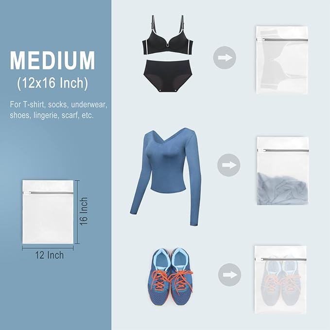 Muchfun 3Pcs Durable Fine Mesh Laundry Bags for Delicates 12 x 16 Inches (3 Medium)