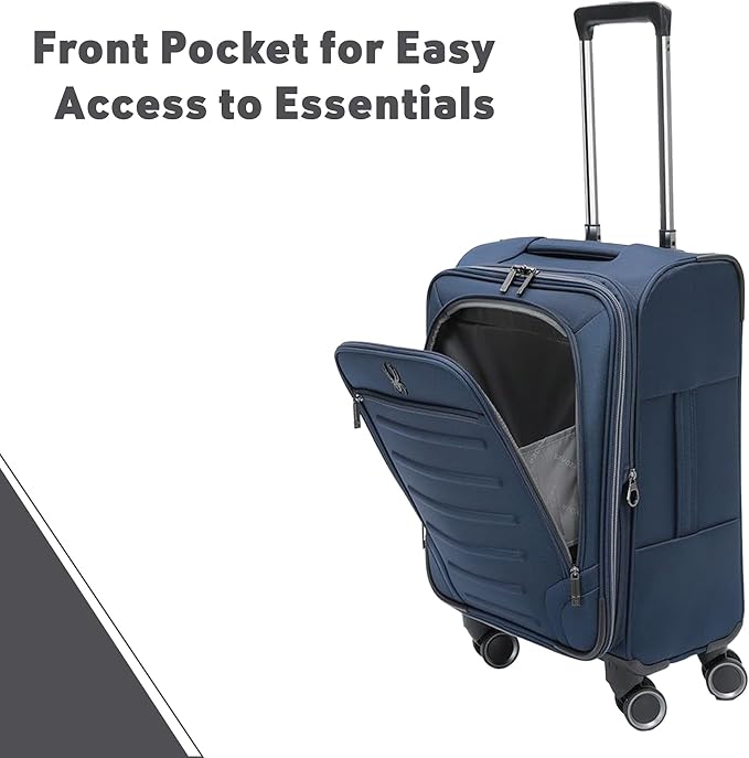 Spyder Pivot 22 Inch Expandable Softside Spinner Checked Luggage with 360° Spinner Wheels (True Navy, Carry-On)