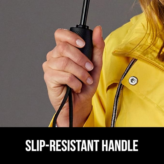 GORILLA GRIP Strong Windproof Stick Compact Umbrella for Rain, One-Click Automatic Open and Close, Durable Quick Dry Waterproof Material, Lightweight and Portable, Travel Size Fits Backpack, Gray