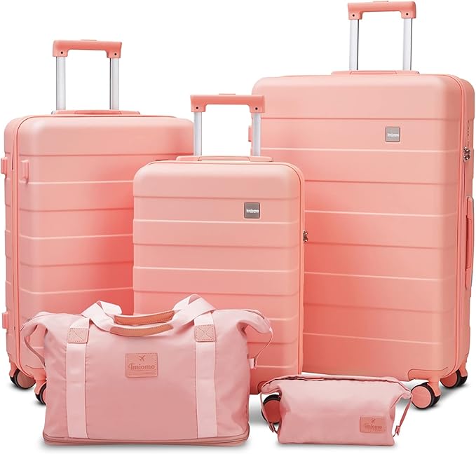 imiomo Hard Shell Luggage Sets 5 Piece for Women, Lightweight Hardside Rolling Suitcase Set with Spinner Wheels and TSA Lock, Pink
