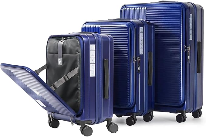 Merax Luggage Sets 3 Piece,Front Open PC Hardshell Expandable Carry on Suitcase with Spinner Wheels and TSA Lock,Lightweight 20in/24in/28in Luggage,Aqua Blue