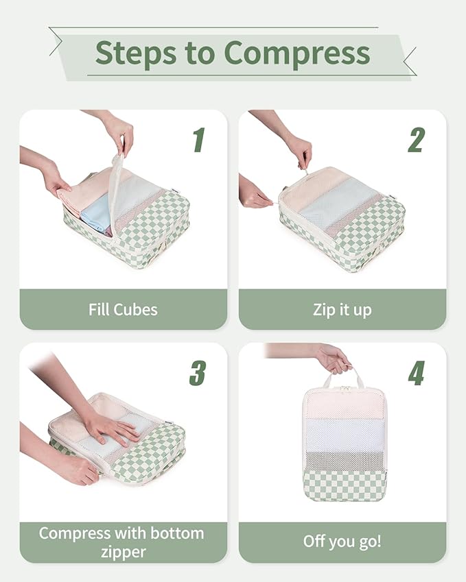 Narwey 6 Set/5 Set Compression Packing Cubes for Travel Kids Women Carry on, Packing Organizers Bag for Backpack Luggage Suitcase Duffle Bags