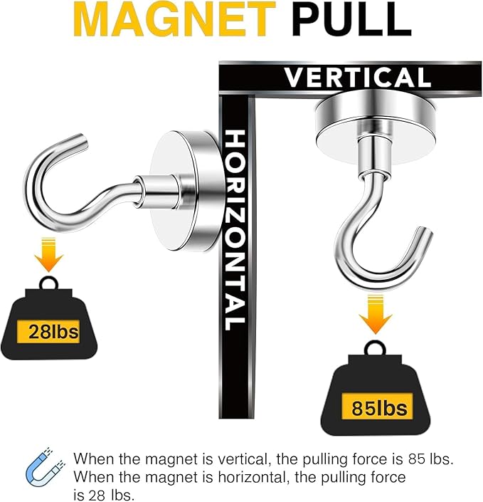 DIYMAG Magnetic Hooks, 85 LB Silver Heavy Duty Strong Magnet with Hook, Rare Earth Neodymium Magnets for Hanging, Magnetics Hanger for Curtain, Home, Kitchen, Workplace, 12 Packs