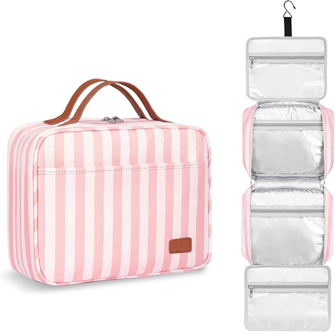 Bosidu Hanging Travel Toiletry Bag,Large Capacity Cosmetic Travel Toiletry Organizer for Women with 4 Compartments & 1 Sturdy Hook,Perfect for Travel/Daily Use/Christmas