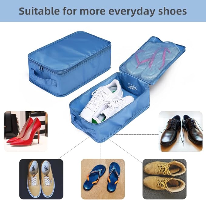 Travel Shoe Bags, Foldable Waterproof Shoe Pouches Organizer-Double Layer (8 Seablue Shoe Bags)