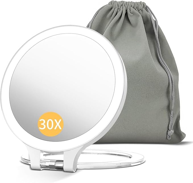 FASCINATE Magnifying Mirror 30X 1X Double Sided Magnification Makeup Vanity Mirror 2000mAh Rechargeable Lighted Mirror with 3 Color Setting Adjustable Rotation LED Vanity Desk Mirror