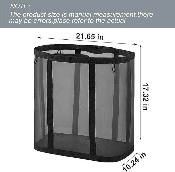 Mesh Bag with Handles, Collapsible Laundry Basket, Foldable Laundry Bag, Breathable Folding Beach Bag,Space-saving Travel Tote Bags (2, Black)