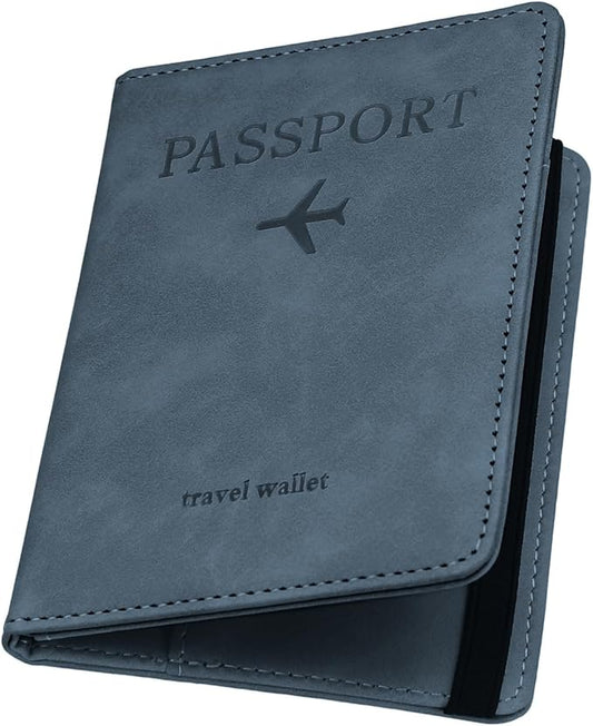 ILIYAH-Passport Cover-Passport Holder Travel Wallet-RFID Blocking Passport Case Travel Accessories Card Holder Wallet Unisex Travel Gifts (Greyish Blue)