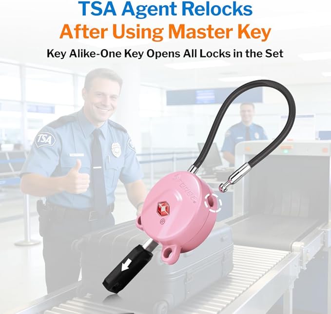 Forge TSA Approved Luggage Locks Ultra-Secure Dimple Key Cable Locks for Travel with Zinc Alloy Body- 2 Pink Locks