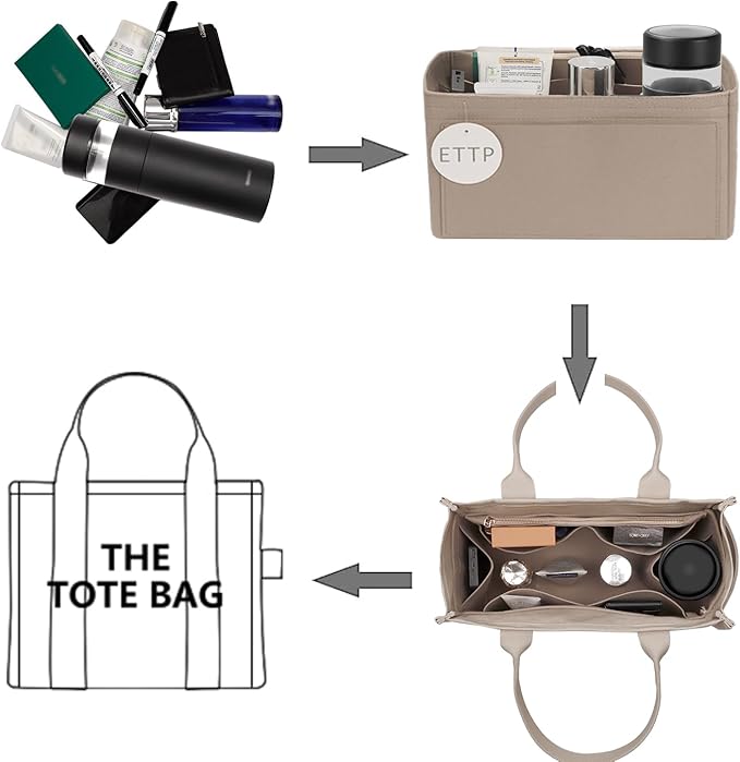 Purse Organizer Insert For Handbags, Tote Bag Organizer Insert, Compatible with MJ Tote and Onthego (Small, Beige)