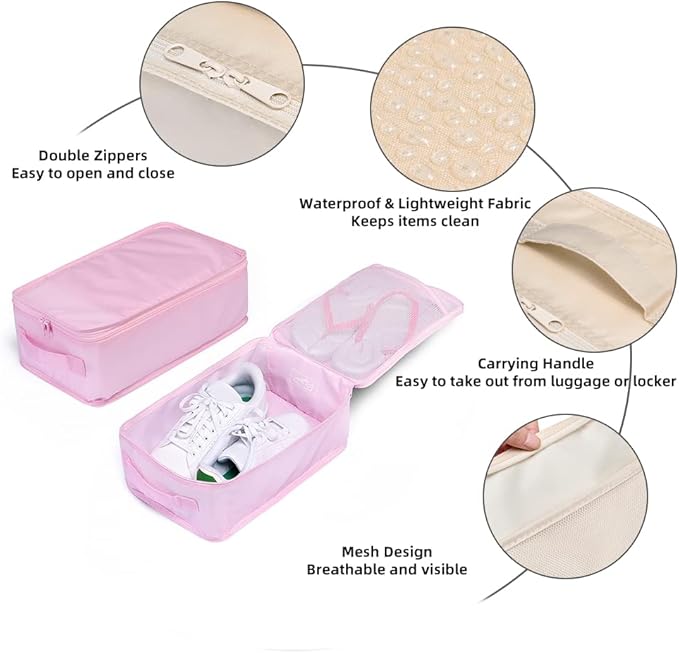 Travel Shoe Bags, Foldable Waterproof Shoe Pouches Organizer-Double Layer (8 Pink Shoe Bags)