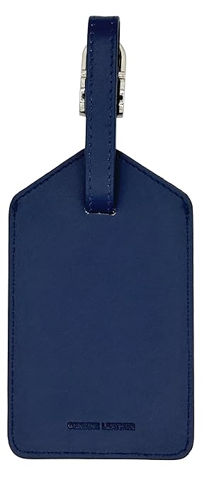 Navy Genuine Top Grain Leather Luggage Tag