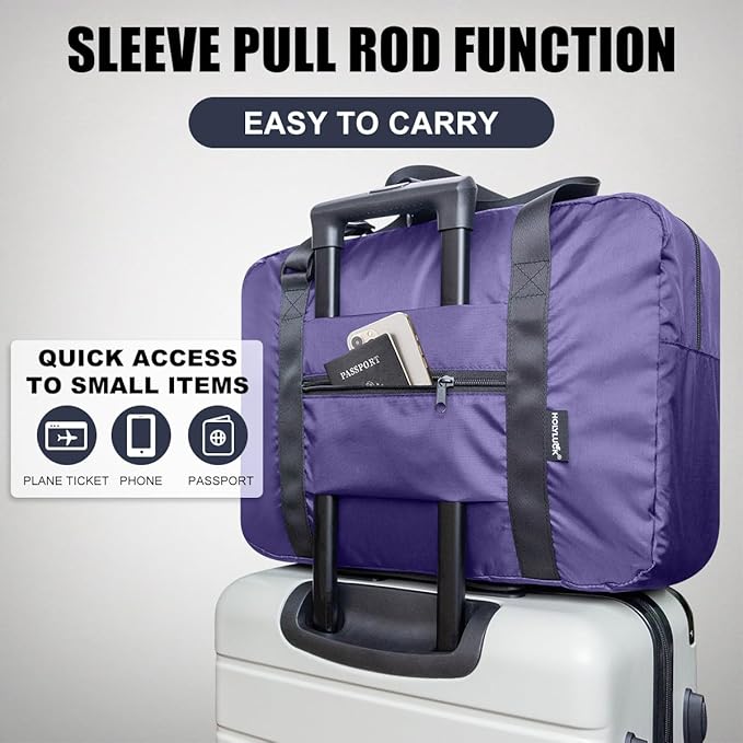 Foldable Travel Duffle Bag, Airlines Approved Carry On Bag Weekender Overnight Bag for Men Women, 40L (Purple)