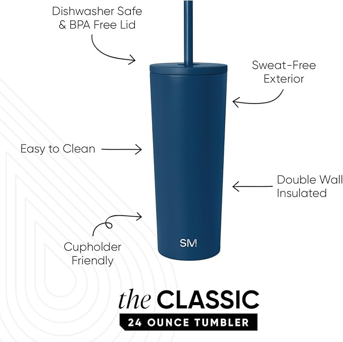 Simple Modern Classic Tumbler with Straw Lid | Insulated Iced Coffee Cup Reusable Stainless Steel Water Bottle Travel Mug | Gifts for Women Men Her Him | 24oz | Slumberland