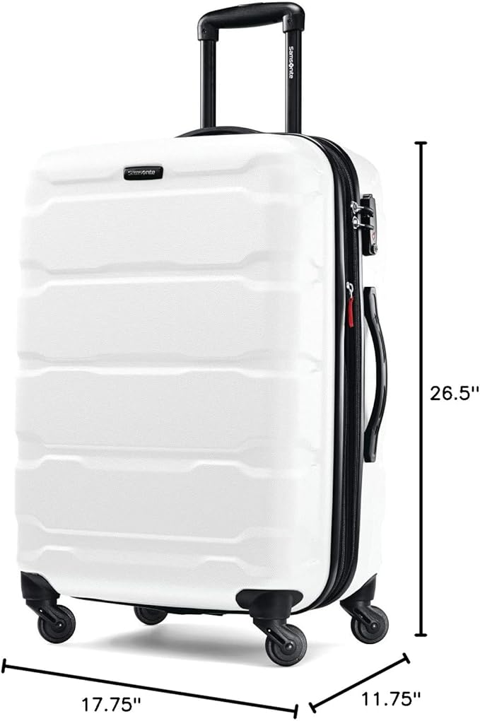 Samsonite Omni PC Hardside Expandable Luggage with Spinner Wheels, Checked-Medium 24-Inch, White